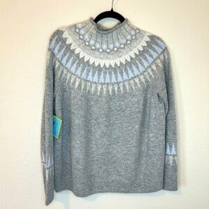 NWT Cece Gray Fair Isle Long Sleeve Mock Sweater-Medium
